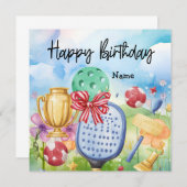 Carte Pickleball avec cadeaux d'anniversaire (Devant / Derrière)