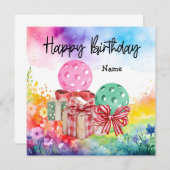 Carte Pickleball avec cadeaux d'anniversaire (Devant / Derrière)