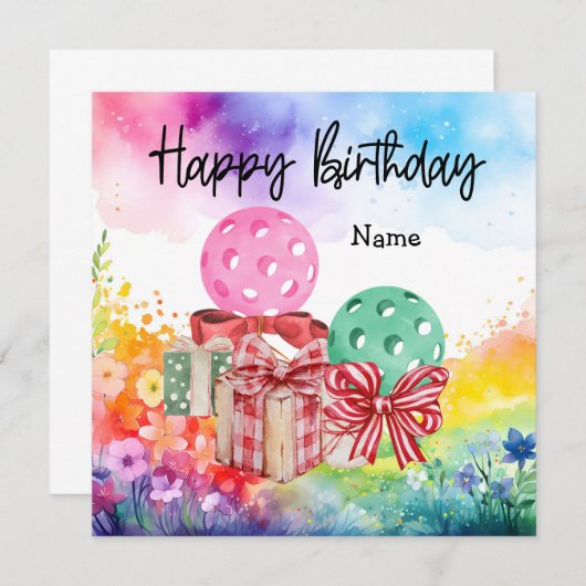 Carte Pickleball avec cadeaux d'anniversaire (Devant / Derrière)