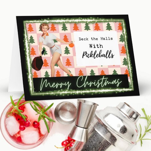 Carte Pickleball Christmas Card - Funny - Retro For Her