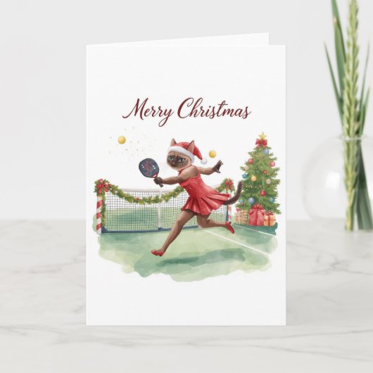 Carte Pickleball de Noël avec un chat (Devant)