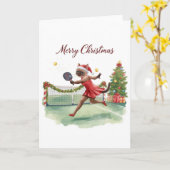 Carte Pickleball de Noël avec un chat (Fleur jaune)
