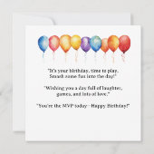 Carte Pickleball fête anniversaire (Dos)