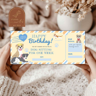Carte Pièce cadeau d'anniversaire pour chien assis