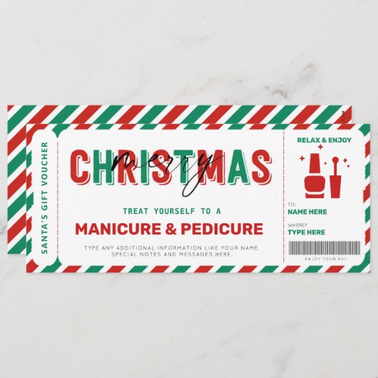 Carte Pièce cadeau Manicure de Noël Pedicure Mani Pedi (Devant / Derrière)