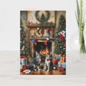 Carte Pièce décorée de façon festive, cheminée, chats, v (Dos)