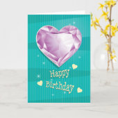 Carte Pierre de naissance Juin Violet Alexandrite Coeur  (Fleur jaune)