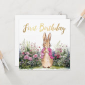 Carte Pierre le lapin 1er anniversaire (Devant/Arrière en situation)