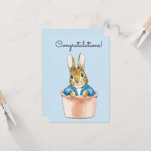 Carte Pierre le lapin assis dans un pot (Devant/Arrière en situation)