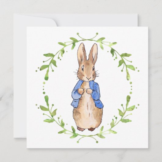 Carte Pierre le lapin avec la feuille verte Wreath (Devant)
