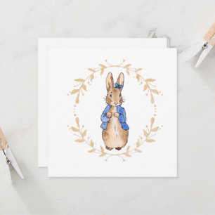 Carte Pierre le lapin avec un papillon bleu