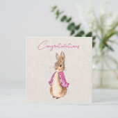 Carte Pierre le lapin Flopsy fond de lin beige (Debout devant)
