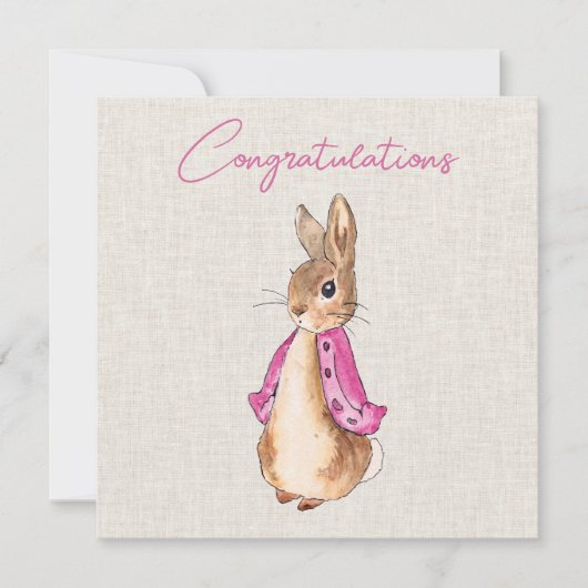 Carte Pierre le lapin Flopsy fond de lin beige (Devant)