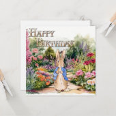 Carte Pierre le lapin Joyeux anniversaire (Devant/Arrière en situation)