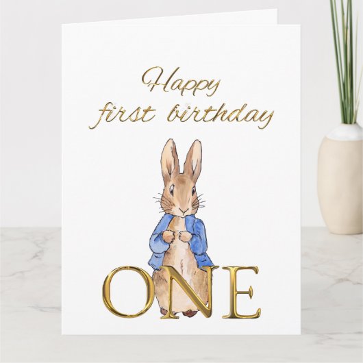 Carte Pierre le lapin Joyeux premier anniversaire UN (Devant)