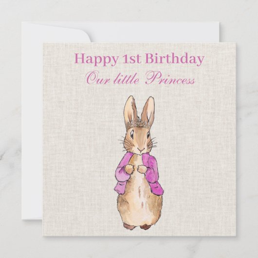 Carte Pierre le lapin rose veste Premier anniversaire (Devant)