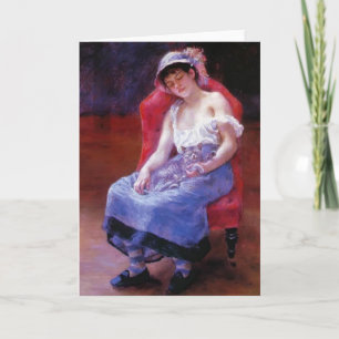 Carte Pierre Renoir - Dormir (Fille avec chat)