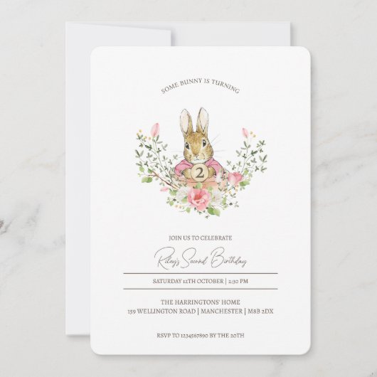 Carte Pierre rose le lapin premier anniversaire Invitati (Devant)