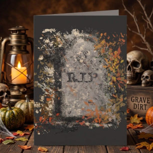 Carte Pierres tombales gothiques vintage R.I.P. et feuil