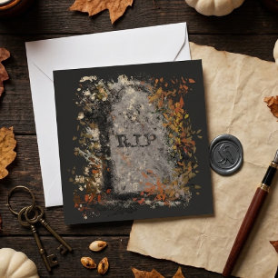 Carte Pierres tombales gothiques vintage R.I.P. et feuil