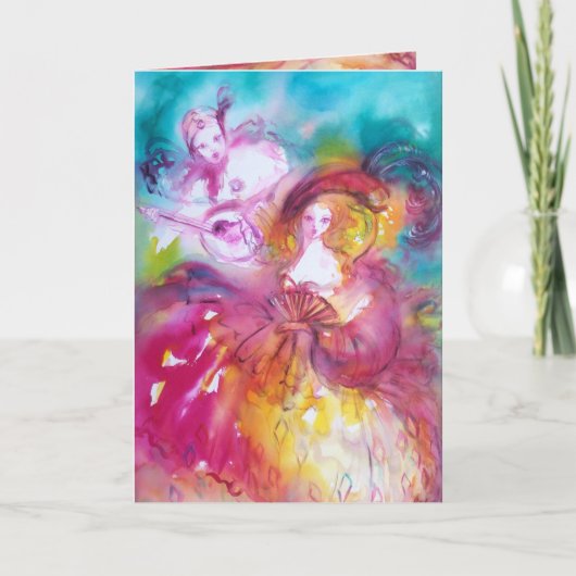 Carte PIERROT ET ARLECCHINE Anniversaire romantique (Devant)