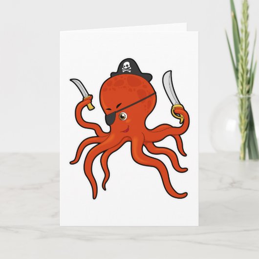 Carte Pieuvre en pirate avec épée et couteau (Devant)