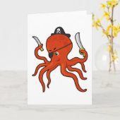 Carte Pieuvre en pirate avec épée et couteau (Fleur jaune)