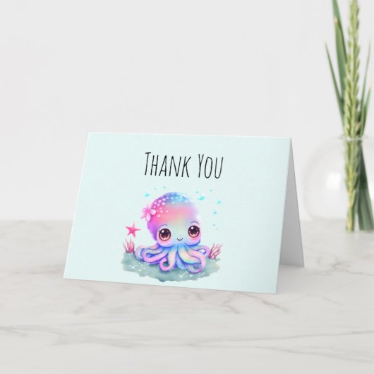Carte Pieuvre Mignonne Créature Marine Merci (Devant)