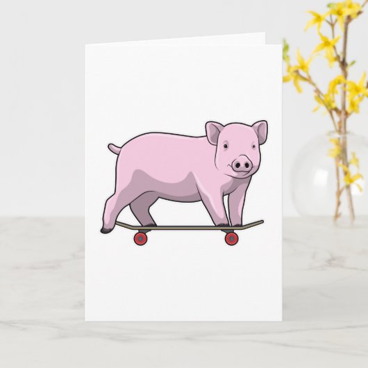 Carte Pig as skater avec skate (Fleur jaune)
