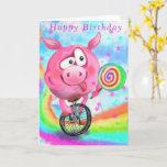 Carte Pig Cyclist avec Lollipop Funny Birthday Card<br><div class="desc">Cartes d'anniversaire amusantes avec Happy Circus Acrobat Pig Cyclist Licks Lollipop - MIGNED Peinture - Personnalisable</div>