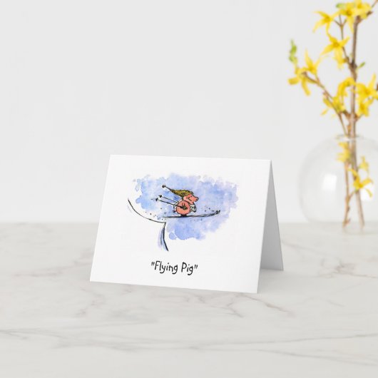Carte Pig volant Cool Ski Jumping Pig | Juste pour s'amu (Fleur jaune)