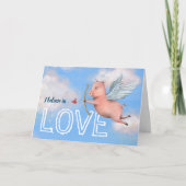 Carte Pig Volant unique Cupid Amour Saint Valentin (Devant)
