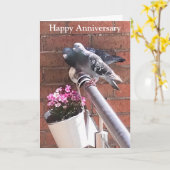 Carte Pigeon paire et Fleurs éditable anniversaire (Fleur jaune)