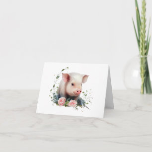 Carte Piglet bébé doux avec Fleurs BLANC
