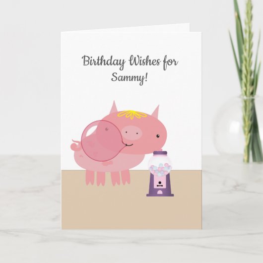 Carte Piglet Bubble Gum Anniversaire Voeux (Devant)