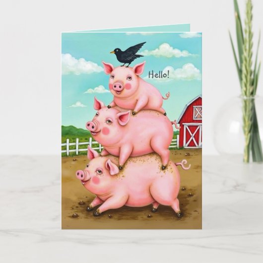 Carte Pile de cochons Barnyard Fun Penser de vous (Devant)