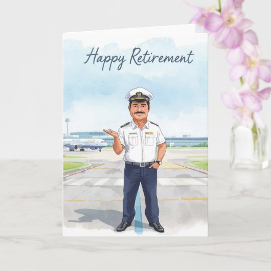 Carte Pilot Retirement with airport background (Orchidée)