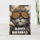 Carte Pilote de chat d'anniversaire Aviateur Cool Drôle (Devant)
