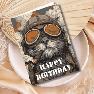 Carte Pilote de chat d'anniversaire Aviateur Cool Drôle