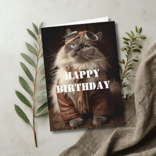 Carte Pilote de chat d'anniversaire Aviateur Cool Drôle