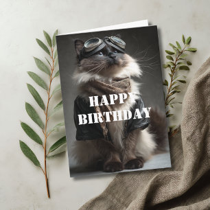 Carte Pilote de chat d'anniversaire aviateur cool drôle