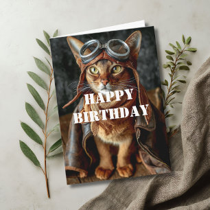 Carte Pilote de chat d'anniversaire aviateur cool drôle