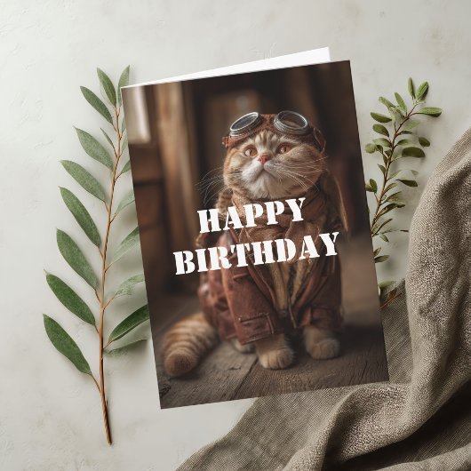 Carte Pilote de chat d'anniversaire Aviateur Cool Drôle