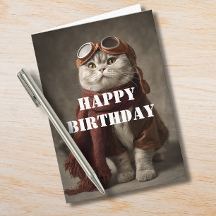 Carte Pilote de chat d'anniversaire aviateur cool drôle