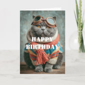 Carte Pilote de chat d'anniversaire Aviateur Cool Drôle  (Devant)