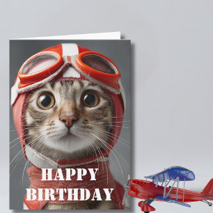 Carte Pilote de chat d'anniversaire Aviateur drôle Avia
