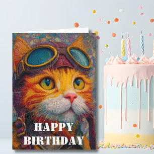 Carte Pilote de Chat d'Anniversaire  Aviateur Drôle Avia