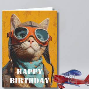 Carte Pilote de chat d'anniversaire Aviateur drôle Aviat