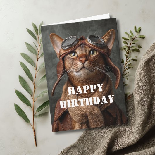 Carte Pilote de chat d'anniversaire Aviateur drôle et co
