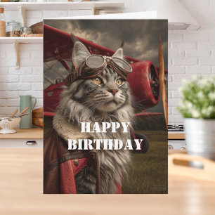 Carte Pilote de chat d'anniversaire Avion Cool Drôle Avi